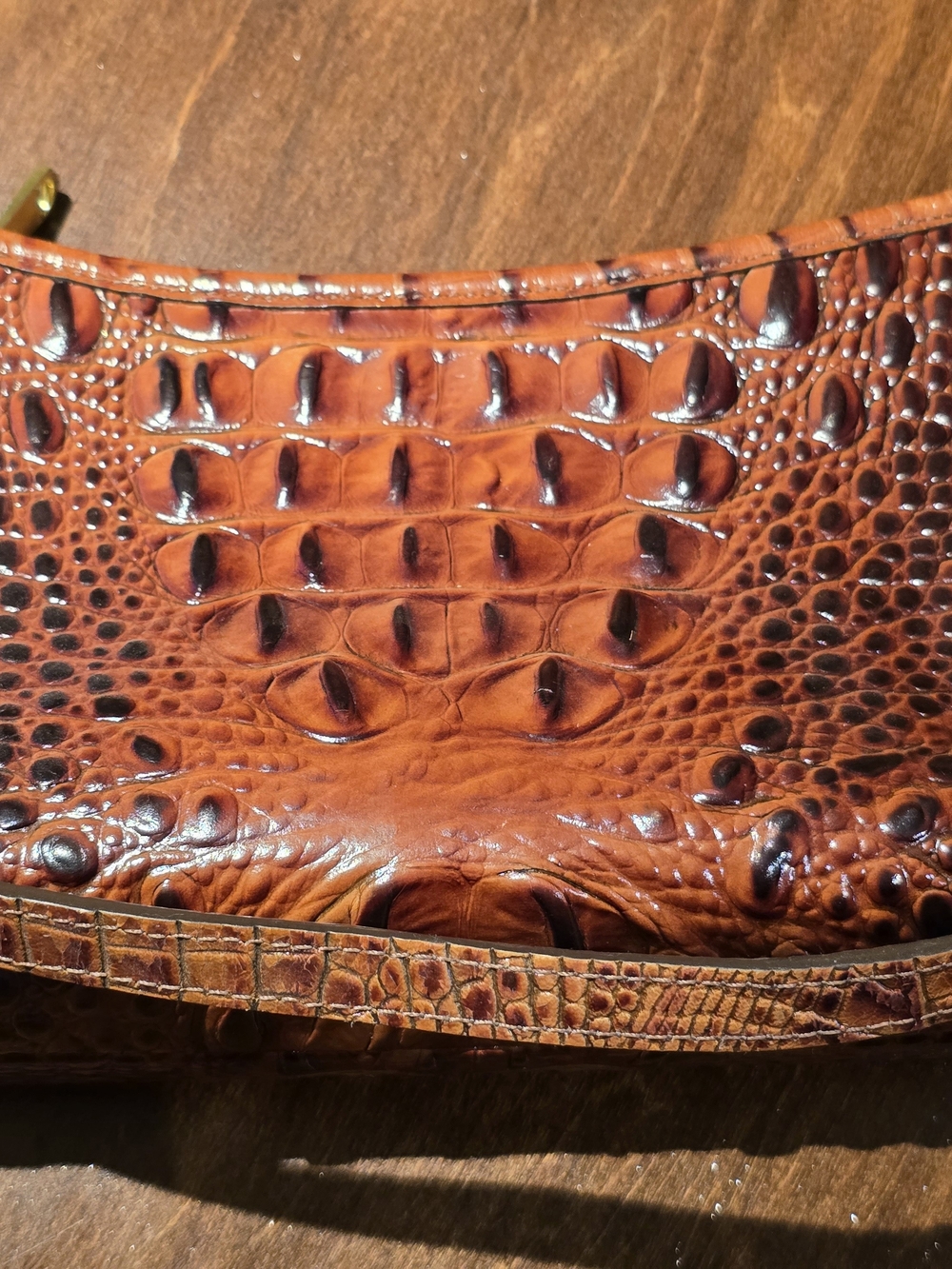 Brahmin Chestnut Croc-Embossed Leather Purse with Signature Gold Medallion - Picture 4 of 13